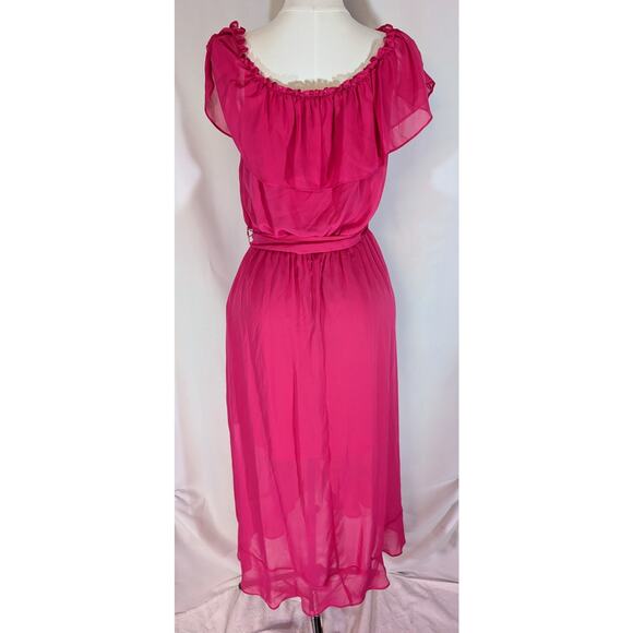 NWT SLNY Fuchsia Off Shoulder Ruffle Maxi Dress Size 18 - Picture 5 of 9